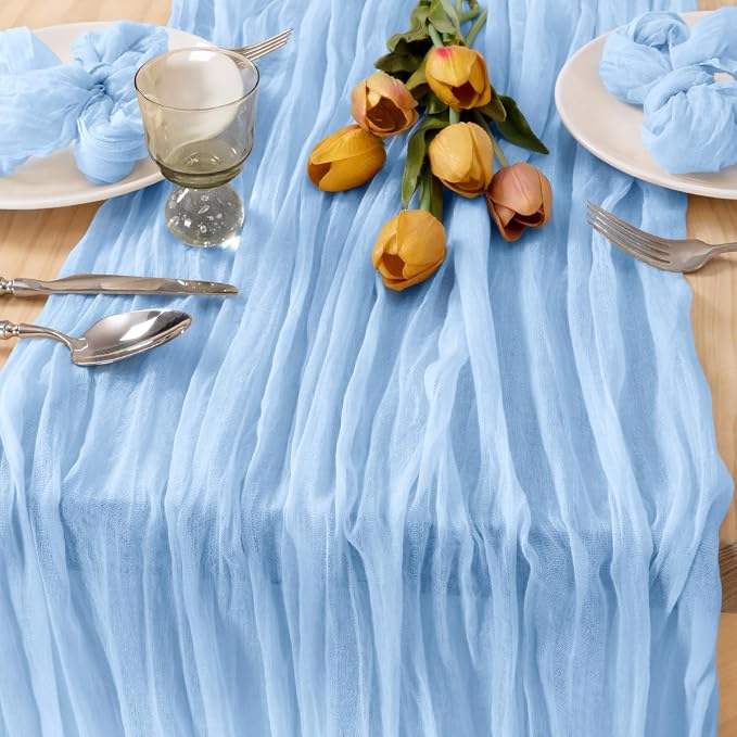 6 Pack Baby Blue Cheesecloth Table Runner 10ft Baby Shower Table Decor | by MLMC