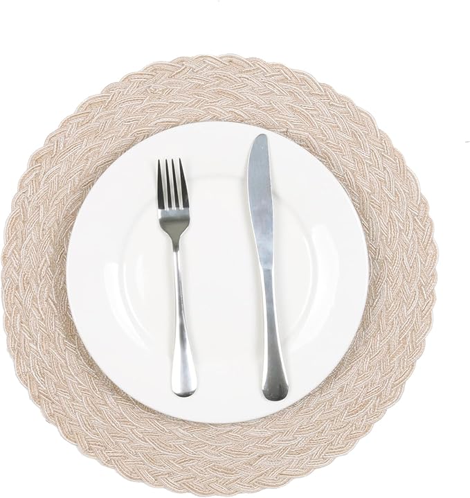 SHACOS Round Braided Placemats 15 inch Set of 6 Thick Boho Kitchen Table - Image 6