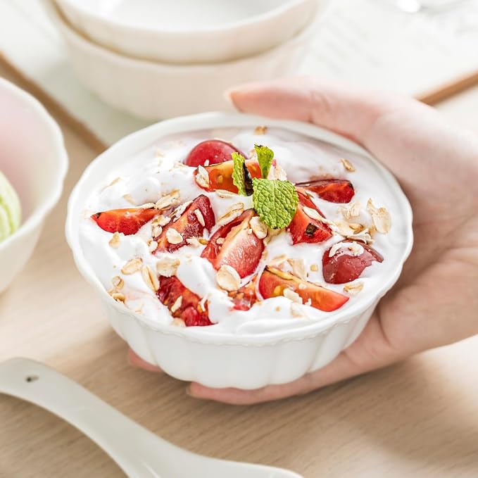 HOMBENE White Porcelain Fruit Bowls, 4.7 Inch Serving Bowls, Ice Cream Bowl - Image 4