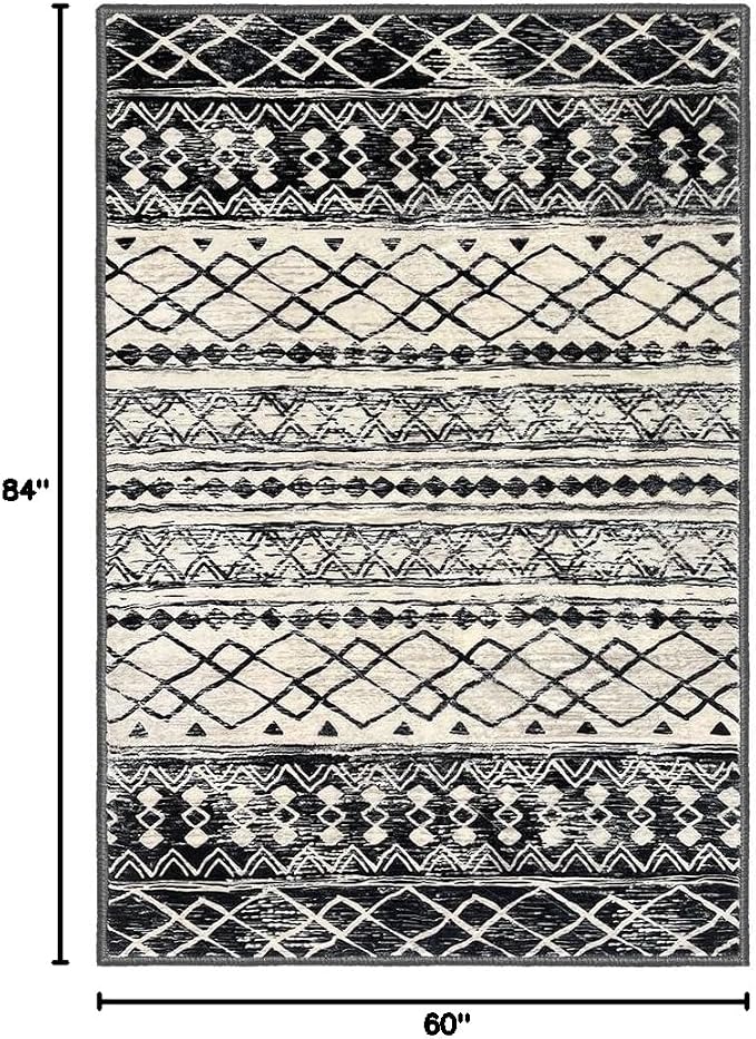 KUTA Morocca Area Rug 5x7 Black Navy Blue, Washable Boho Living Room Rugs - Image 2