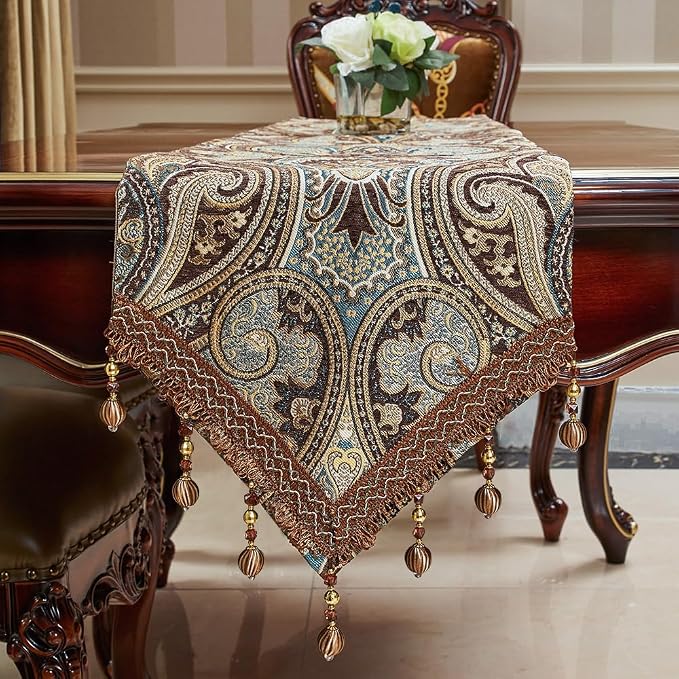 Luxury Vintage Design Table Runner 120 inches Long Embroidery Jacquard Fabric - Image 8