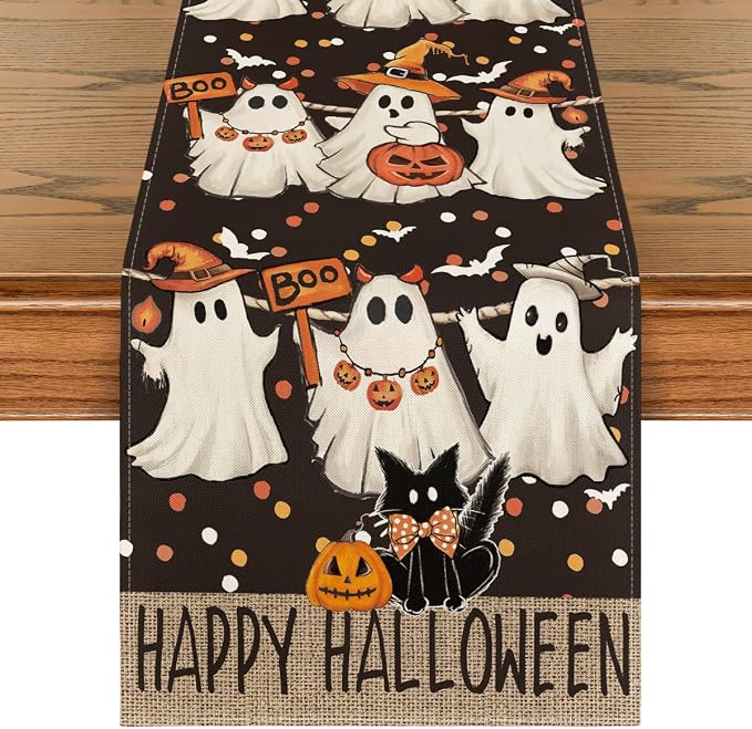 Artoid Mode 210 GSM Halloween Table Runner 13x72 Inch Home Party Decor | Ghost by ArtoidMode