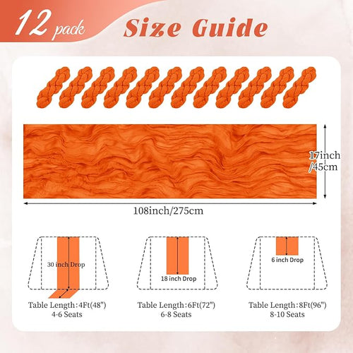 12 Pack Orange Cheesecloth Table Runner 17x108 Inch Semi Sheer Boho Gauze - Image 2