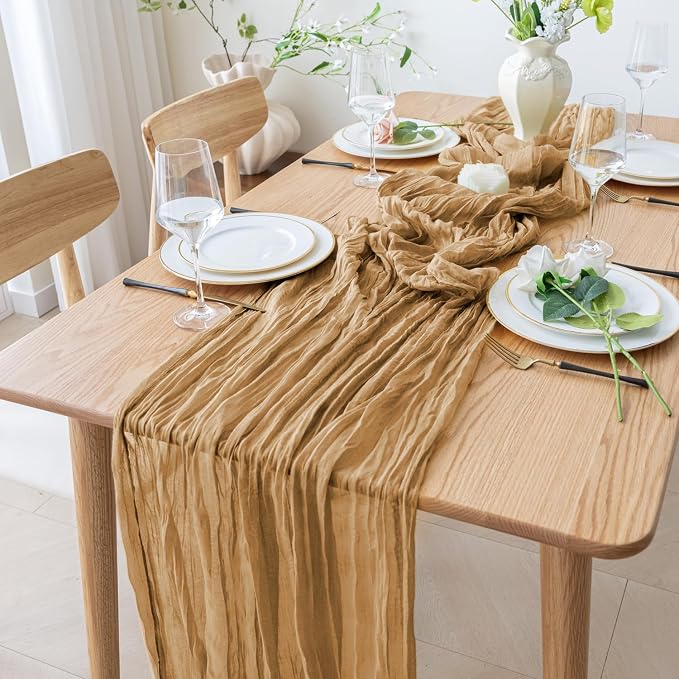 Cheesecloth Table Runner 10FT 2Pcs Khaki Boho Gauze Rustic Sheer Runners | - Image 7