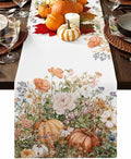 Fall Windflowers Pumpkin Table Runners 60 Inches Long, Cotton Linen Fabric by Edwiinsa