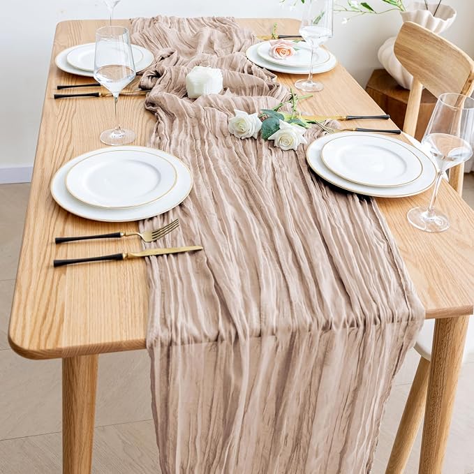 Cheesecloth Table Runner Nude Pink 10FT Boho Gauze Runner - Image 6
