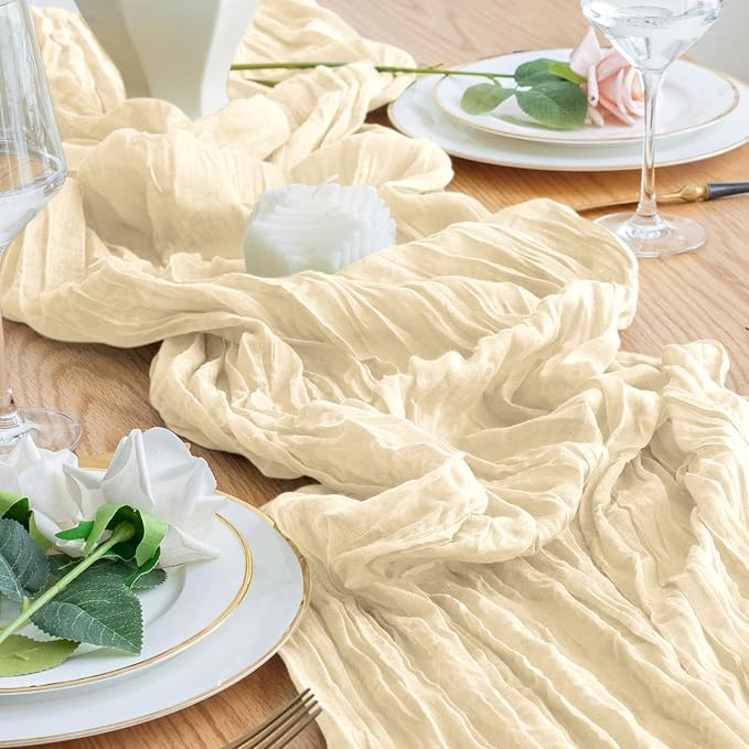 Cheesecloth Table Runner 10FT 3Pcs Beige Boho Gauze Rustic Sheer Runners | - Image 6