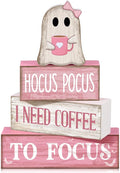 Moucuny 4 Pcs Pink Halloween Table Decorations Coffee Ghost Wooden Stacked by Moucuny