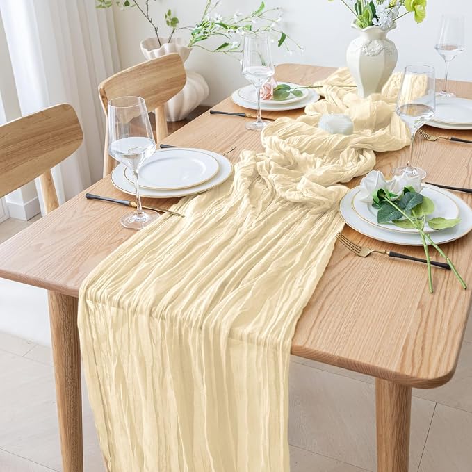 Cheesecloth Table Runner 10FT 2Pcs Beige Boho Gauze Rustic Sheer Runners | - Image 8