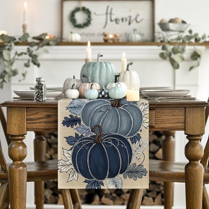 Artoid Mode 210 GSM Fall Table Runner 13x90 Inch Home Party Decor | Blue and - Image 2