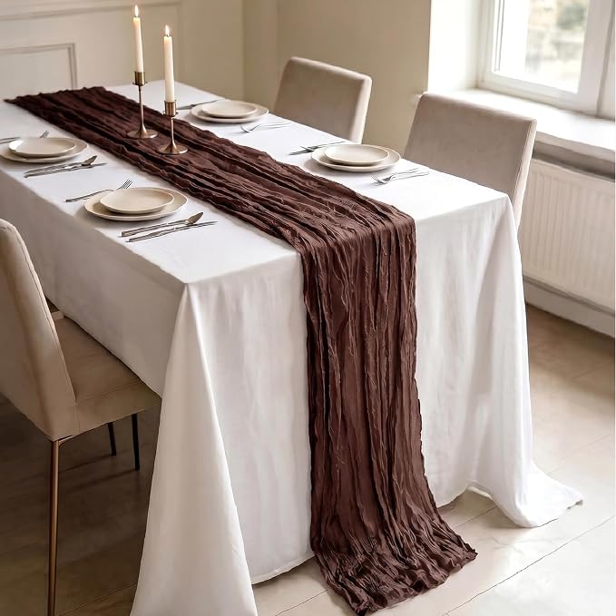 3 Pack Nude Brown Cheesecloth Table Runner 21 x 120 Inch Boho Gauze Sheer Table - Image 3