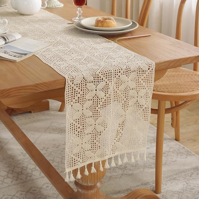 meioro Mesh Woven Table Runners, 35x86 Inch Boho Cotton Table Runner by meioro