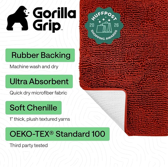 GORILLA GRIP Bath Rug Mat 36x24, Soft Absorbent Chenille, Quick Dry Microfiber - Image 2
