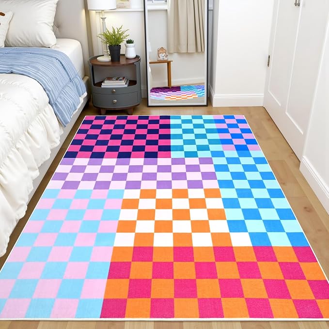 Terrug Multicolored Checkered Rug by TerrugHomeDecor