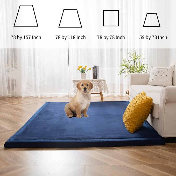MAXYOYO Black Coral Velvet Area Rug, Thick Japanese Tatami Mat Living Room - Image 4