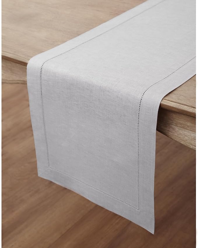 Solino Home 100% Pure Linen Dining Table Runner Grey Hemstitch, 14 x 144 in | - Image 3