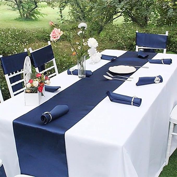 10-Pack Navy Blue 12 x 108 inches Long Premium Satin Table Runner | Wedding - Image 7