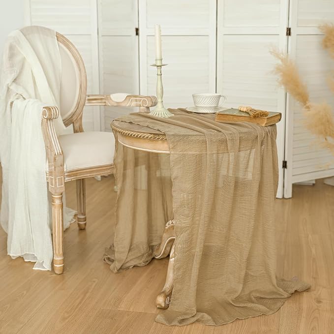 Artoid Mode Boho Cheesecloth Gauze Sand Wedding Table Runner, 120 Inch Seasonal - Image 4