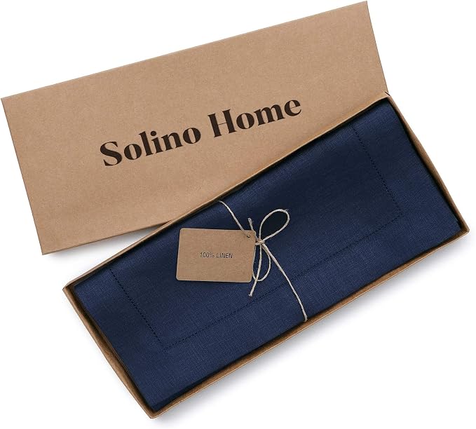 Solino Home 100% Pure Linen Table Runner Navy, Classic Hemstitch 14 x 48 in | - Image 6