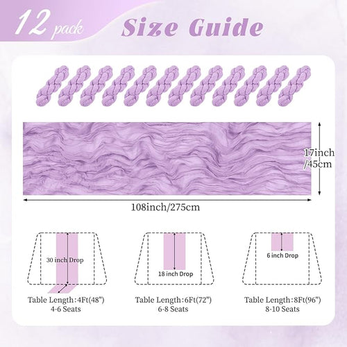 12 Pack Lavender Cheesecloth Table Runner 17x108 Inch Semi Sheer Boho Gauze - Image 2