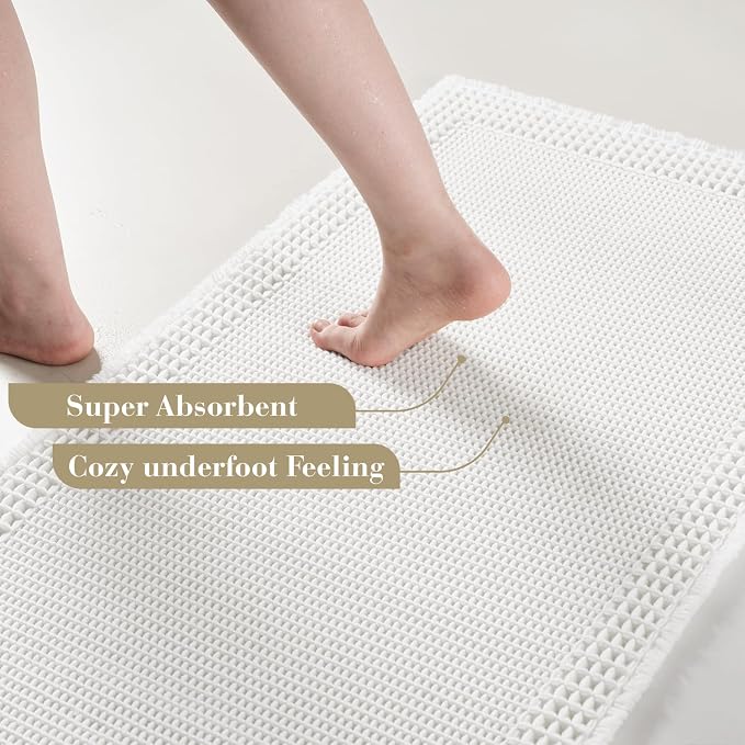 RESARE Waffle Bath Mat for Bathroom, Super Absorbent Bathroom Rugs Non Slip - Image 3