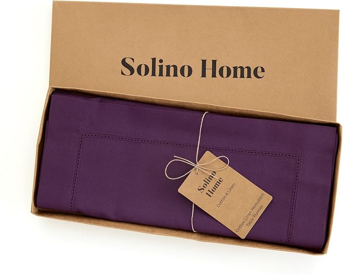 Solino Home Cotton Linen Dining Table Runner Purple Hemstitch, 14 x 72 in | - Image 4