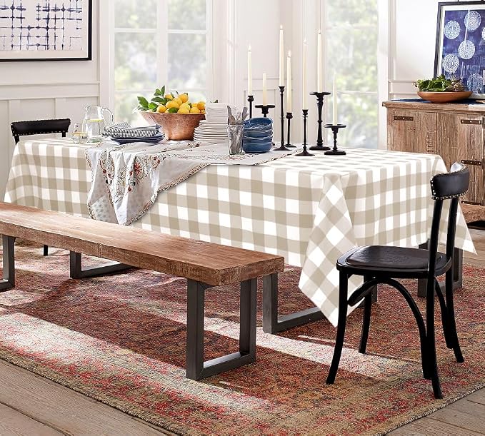Buffalo Plaid Tablecloth 60 x 84 inch 2 Pack Khaki and White | Waterproof - Image 8