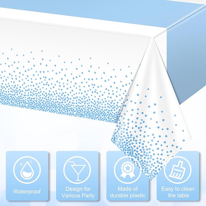 MASHAN 1Pcs White Light Blue Tablecloth Party Decorations, Plastic White Table - Image 3
