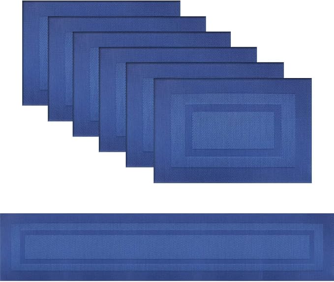 PIGCHCY Placemats with Matching Table Runner, Heat Resistant Vinyl Woven by PIGCHCY
