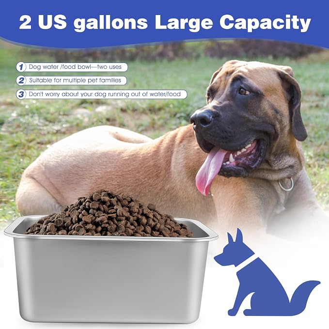 2 Gallon Large Dog Water Bowl, Stainless Steel Bowl, Medium Dogs | 2 Gallon - Image 2