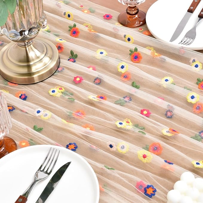 Flower Table Runner Floral Daisy Summer Birthday Party Garden Wedding Decor | - Image 4