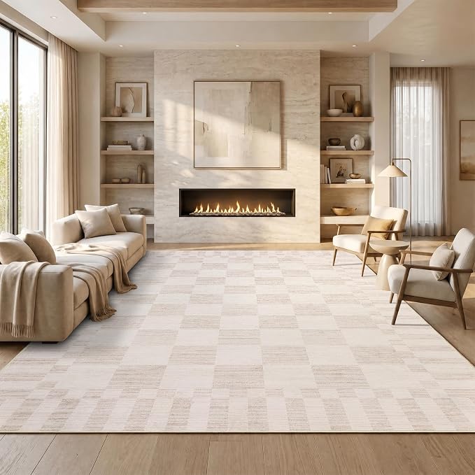 GarveeHome Beige Checkered Rug 2x3 Washable Rug Non-Slip - Image 4
