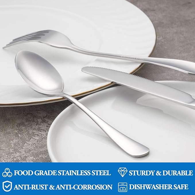 32 Pcs Forks and Spoons Silverware Set, Food Grade Stainless Steel Flatware - Image 3