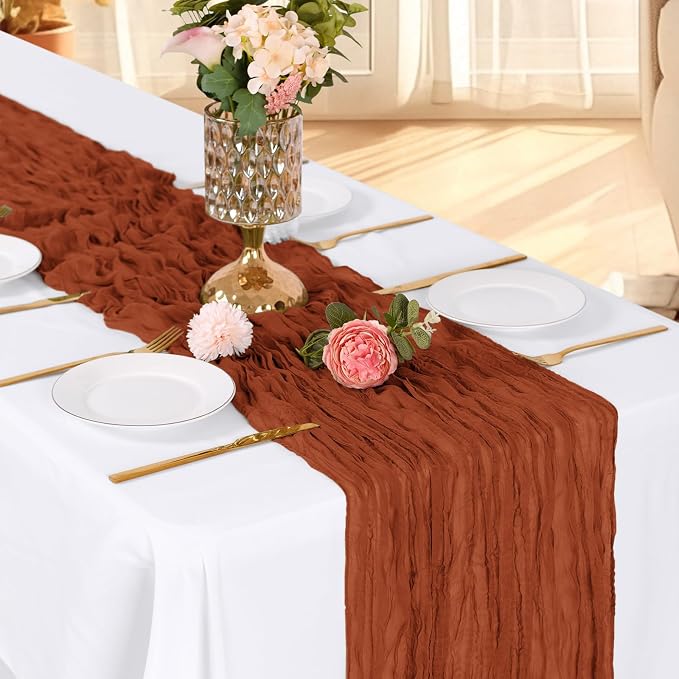 3 Pack Terracotta Cheesecloth Table Runner, 17 x 108 Inch, Gauze Cheese Cloth - Image 2