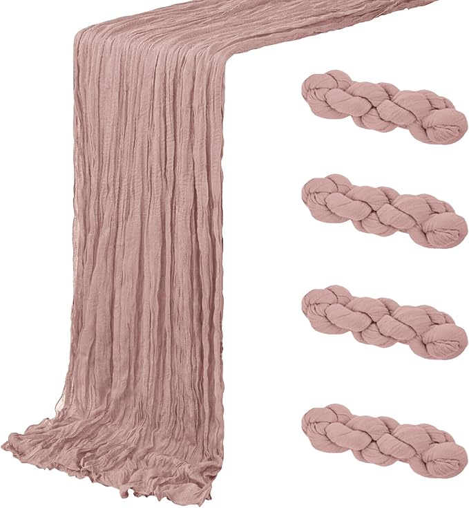 4 Pack Dusty Pink Cheesecloth Table Runner 20 x 120 inch Gauze Table Runners 10 by ACSUIT