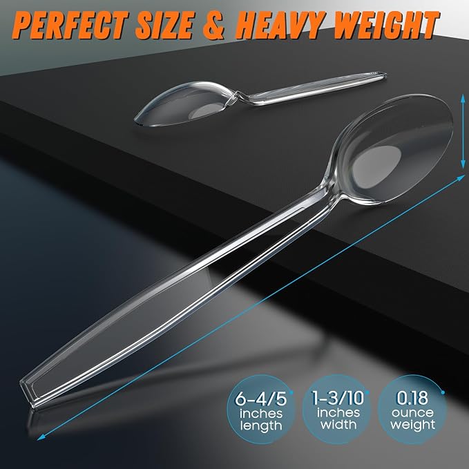 168pc 6.8" Clear Plastic Spoons Heavy Duty - Image 5
