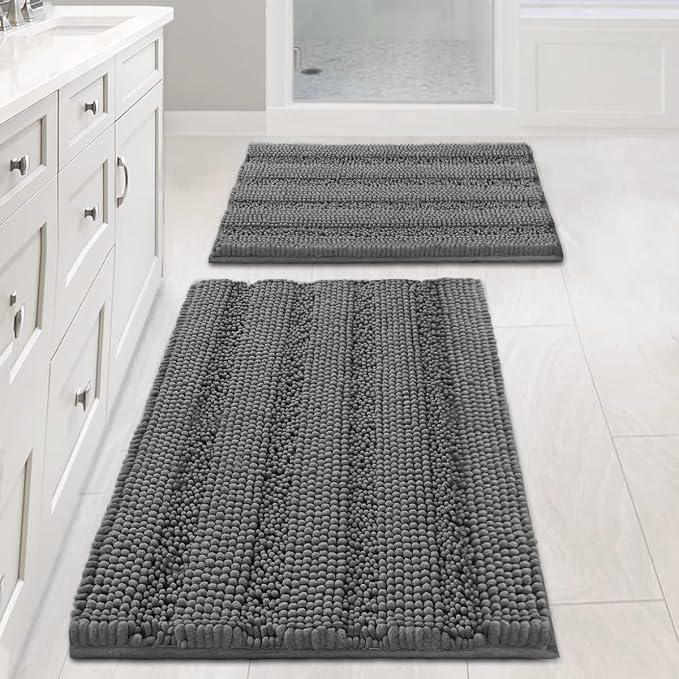 H.VERSAILTEX Grey Bathroom Rug Set Bath Mats, 2 Piece Bath Rugs Non Slip Thick by HVERSAILTEX