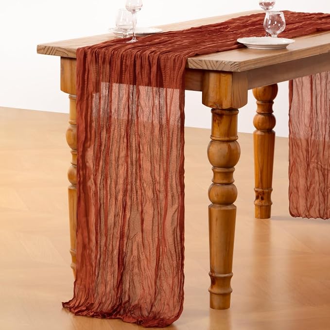 DeZerlor Terracotta Cheesecloth Table Runners 12 Pack Fall Runners | 120Inch - Image 6