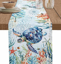 Sea Turtle Coastal Table Runners 120 Inches Long, Summer Beach Coral Table by Unknown