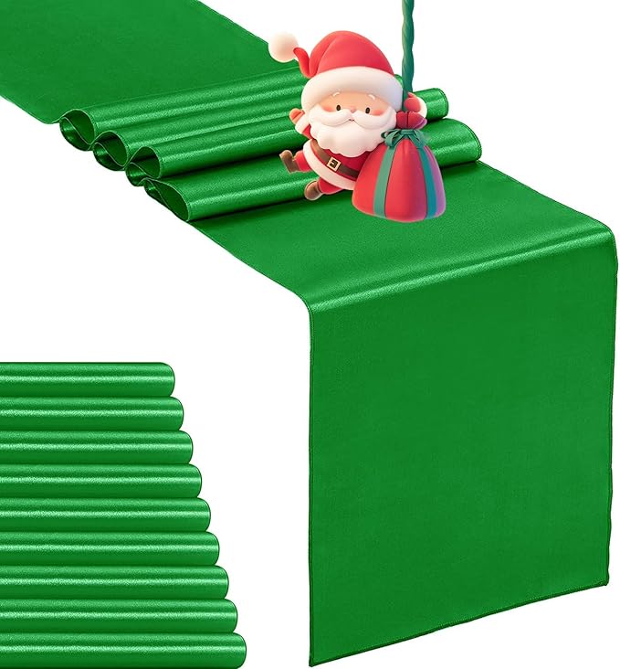 10-Pack Satin Table Runner Emerald 12 x 108 inches Long, Table Runners by Hahuho