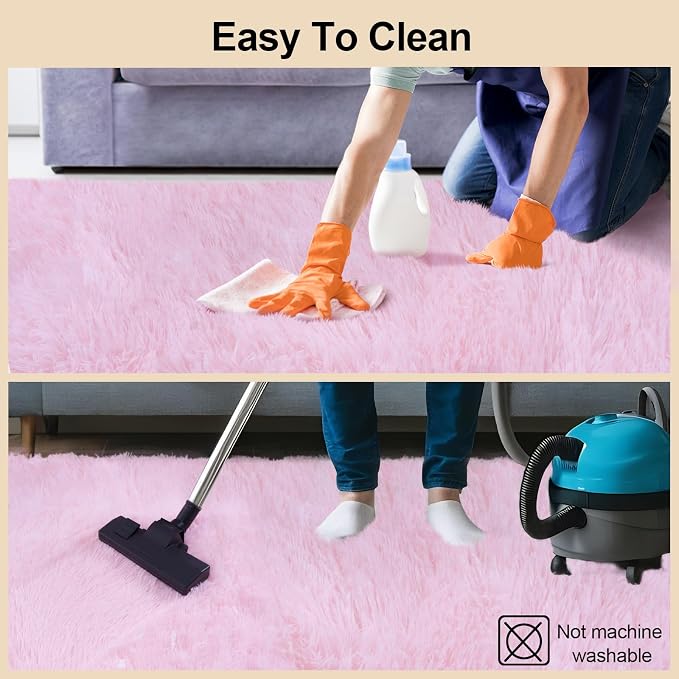 Mugorn Pink Fluffy Soft Rugs for Girls Bedroom, 8x10 Ft Large Shaggy Area Rugs - Image 5