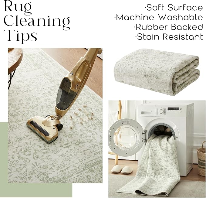 Sage Green Area Rugs 9x12 Living Room No Slip Stain Resistant Large Area Rug - Image 4