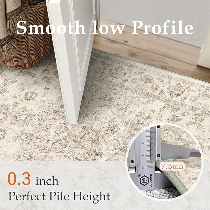 2x3 Washable Neutral Area Rug Beige Vintage Entryway Kitchen Carpet Non-Slip - Image 8