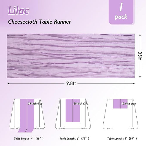 12 Pack Lilac Purple Cheesecloth Table Runner 120 Inch Boho Wedding Decor | - Image 2