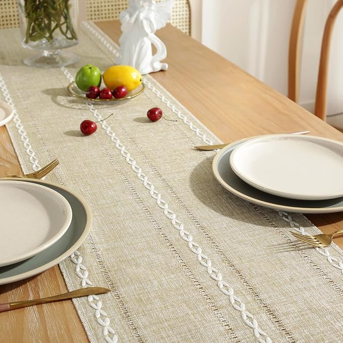 Wracra Rustic Linen Table Runner, Coffee Table Runners 36 inches Long | Raised - Image 2