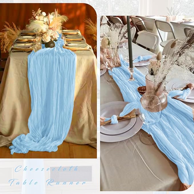 12 Pcs Baby Blue Cheesecloth Table Runner 10FT Runner - Image 5