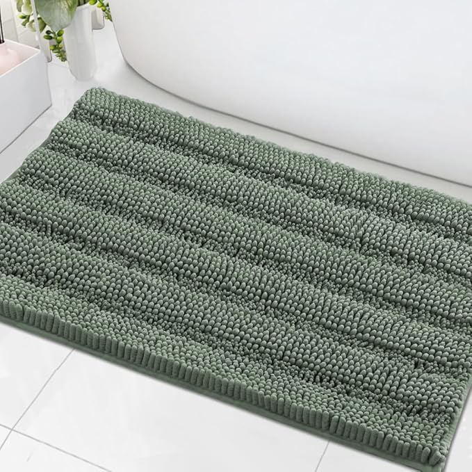 H.VERSAILTEX Bath Mats for Bathroom Non Slip Extra Thick Chenille Striped Bath by HVERSAILTEX