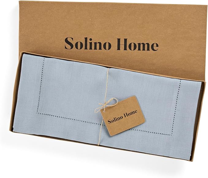 Solino Home 100% Pure Linen Table Runner Dusty Blue Hemstitch, 14 x 120 in | - Image 5