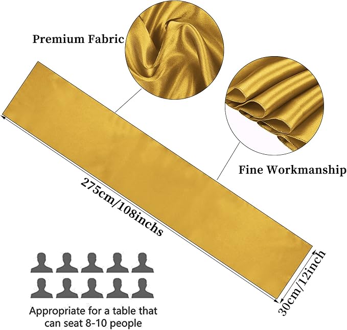 15-Pack Gold 12 x 108 inches Long Premium Satin Table Runner | Wedding - Image 2