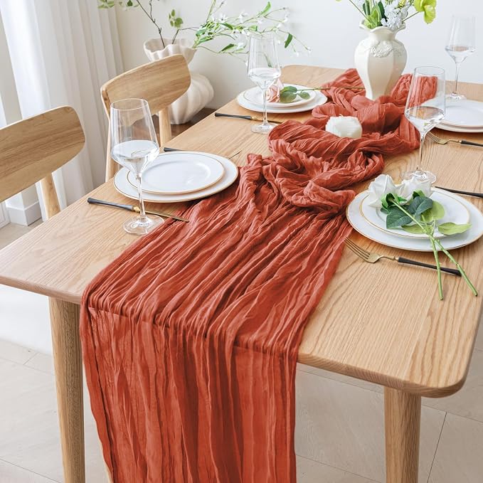 Cheesecloth Table Runner 10FT 6Pcs Terracotta Boho Gauze Sheer Runners | Cheese - Image 8